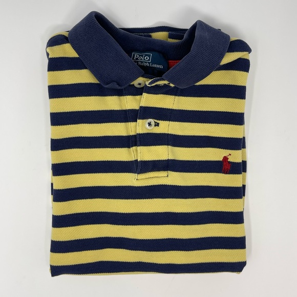 POLO By RALPH LAUREN: Navy/Yellow Striped Polo Shirt, Size 7 - Picture 4 of 4